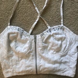 Guess white and jewel zip bustier